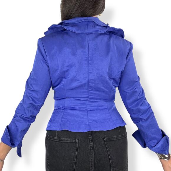 90's purple extravagant  evening fitted blouse blazer with unique double collar - Picture 4 of 16